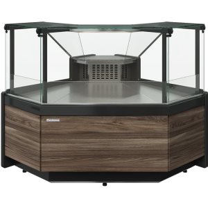Витрина холодильная Carboma GC111 VV 5 (1008 Темный дуб) (внешний угол, динамика, газлифт, без боковин)